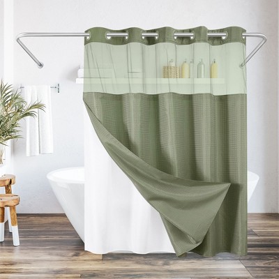 Americanflat 72x75 Hookless Waffle Pattern Shower Curtain - Water-Resistant Long Shower Curtain with Sheer Panel, Snap-In Liner, and Grommets