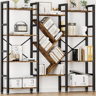 Triple Tier Book Shelf Large Wooden Bookcase with Open Display Shelves Modern Rustic Shelving Unit for Bedroom Home Office