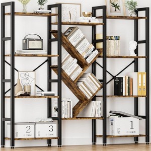 Triple Tier Book Shelf Large Wooden Bookcase with Open Display Shelves Modern Rustic Shelving Unit for Bedroom Home Office - 1 of 1