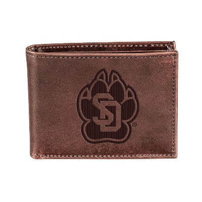 Evergreen NCAA University of South Dakota Brown Leather Bifold Wallet Officially Licensed with Gift Box