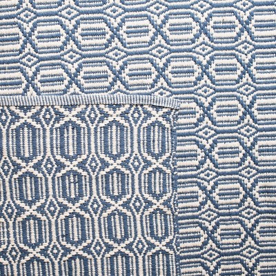 Ivory and Navy Cotton Geometric Flat Woven Area Rug 4' x 6'