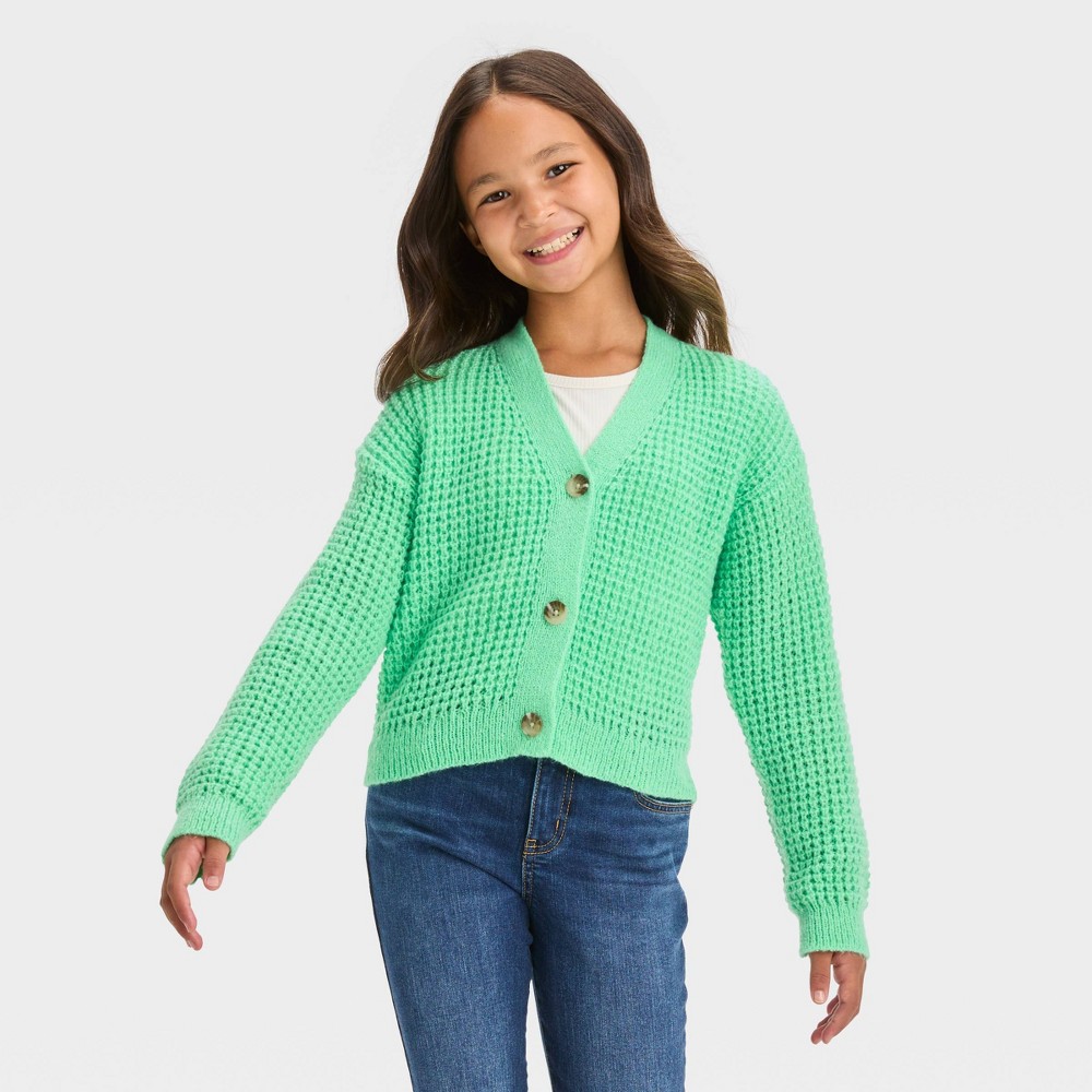 Girls' Button-Front Short Layering Cardigan - Cat & Jack™ Mint Green L target 