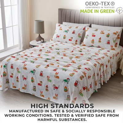 Queen Size Dog Cat Christmas Cotton Flannel Sheet Set