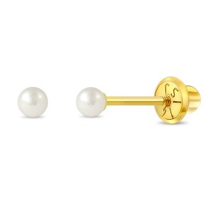 Girl's Classic Cultured Pearl Screw Back 14k Gold Earrings - In Season Jewelry - 1 of 4