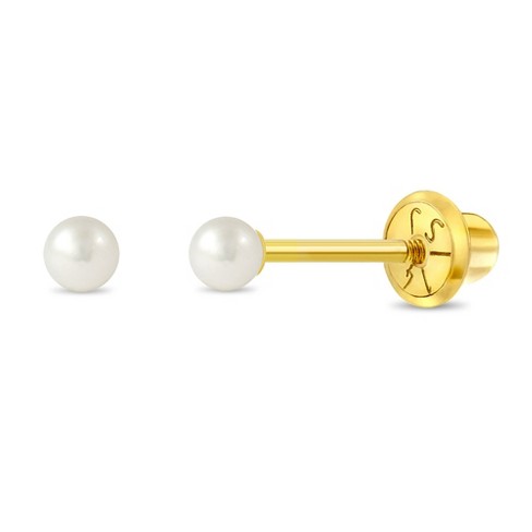 Pearl and CZ Flower Baby and Toddler Earrings in 18K Gold with