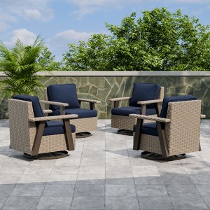 EAGLE PEAK Classic 4-Piece Patio Chair Set, 360° Swivel Rocking Chairs with Thick Cushions, All-Weather Wicker Outdoor Lounge Gliders - 1 of 4