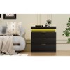 ORRD Black Modern Nightstand with Charging & LED 28.8"Wx17"Dx30.5"H | Sliding Top & Drawers - 3 of 4