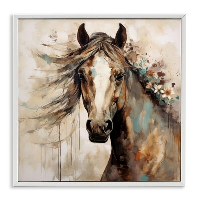Stupell Industries Brown Horse with Florals, 24" x 24"