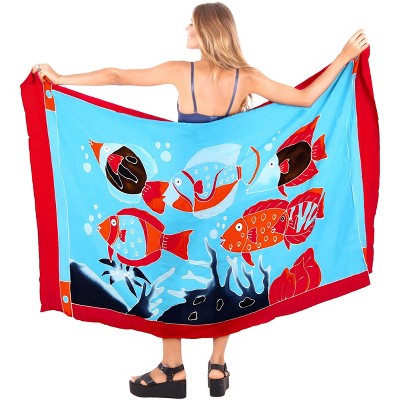 LA LEELA Women's Summer Sarongs Bikini Vacation Wrap Pareos Beach Dress Cover Ups Swimsuit Beachwear Women Sarong for Swimwear One Size Blue, Fish