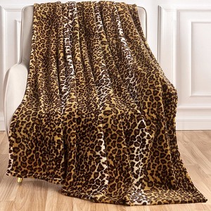 Aoibox Leopard Print Fleece Throw Blanket for Bed, Sofa, Travel & Camping, Ultra Soft Cozy Fluffy Plush Cheetah Design for All Seasons - 1 of 4