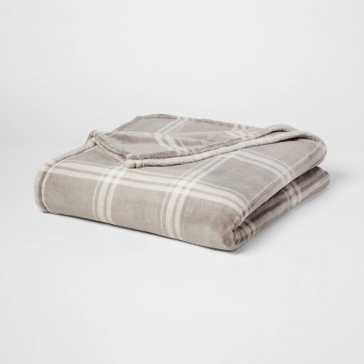 Twin/Twin XL Holiday Print Microplush Bed Blanket Gray Plaid - Threshold™