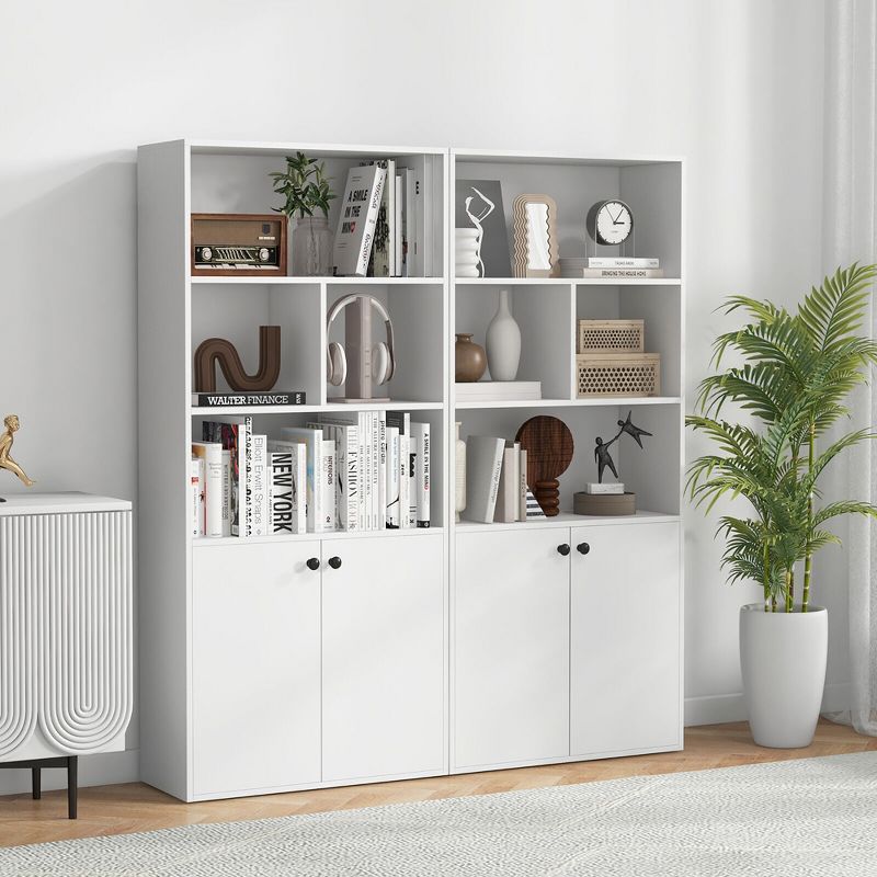 Tangkula 5-Tier Bookcase Freestanding Storage Cabinet w/ Adjustable Shelf & 2-Door Cabinet, 5 of 11