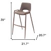 HomeRoots Set of Two 30" Brown Faux Leather And Steel Low Back Bar Height Bar Chairs - 3 of 4