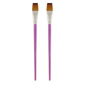 Creative Inspirations Dura-Handle Flat Long Handle Paint Brush Sets of 2 - Solid Resin Handle, Synthetic Taklon Paint Brushes, Flat Brush for Oils, - 1 of 4