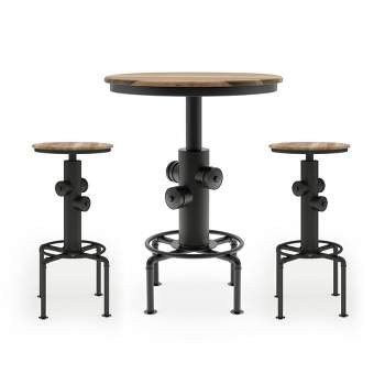 3pc Regalla Industrial Bar Height Dining Table Set Antique Black/Natural Tone - HOMES: Inside + Out