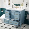 36'' Modern Bathroom Vanity with Resin Sink, Freestanding Storage Cabinet with 5 Drawers & Soft-Close Doors, Black/White/Blue - ModernLuxe - 2 of 4