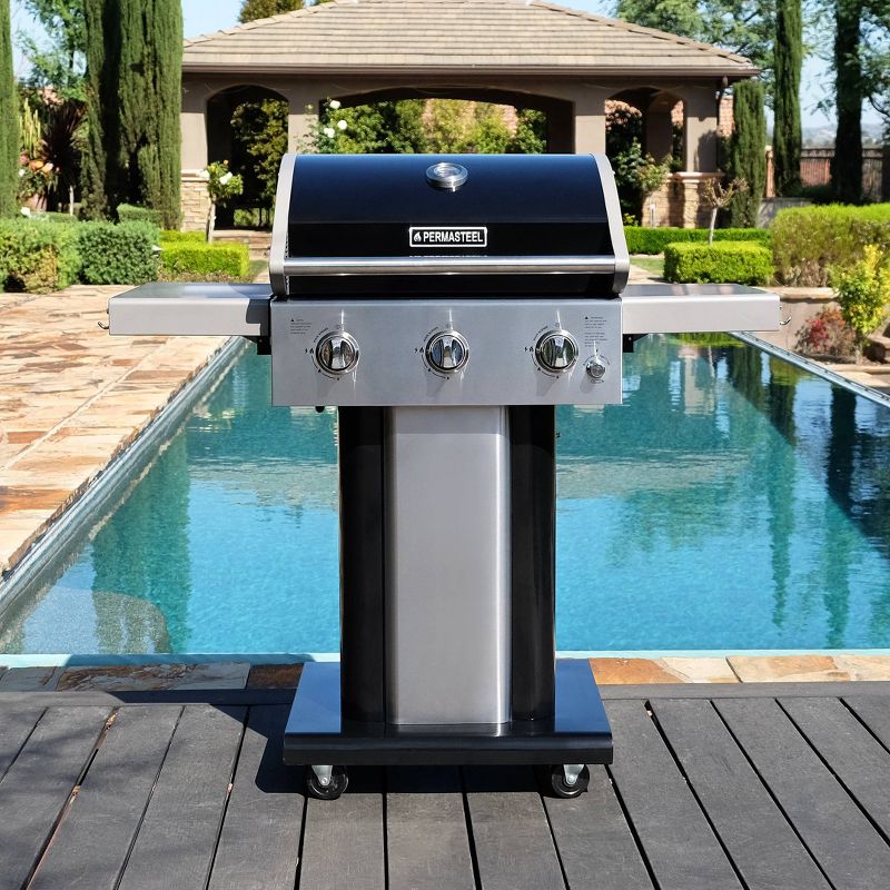 Permasteel 3-Burner Gas Grill with Foldable Side Tables, 2 of 8