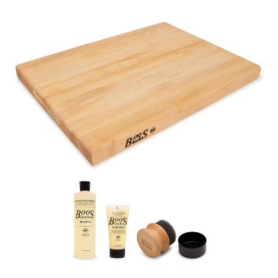 John Boos Maple Wood Edge Grain Reversible Cutting Board, 18 x 12 x 1.5 Inches and 3 Piece Wood Cutting Board Care and Maintenance Set