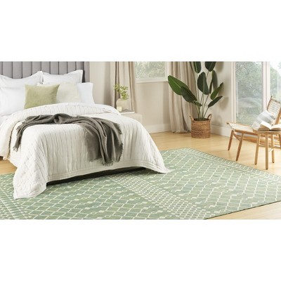 Positano Blue Green Moroccan Trellis Flatweave Outdoor Rug 7' x 10'