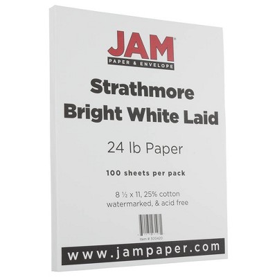 JAM Paper Strathmore 24lb Paper - 8.5 x 11 - Bright White Laid - 100 Sheets