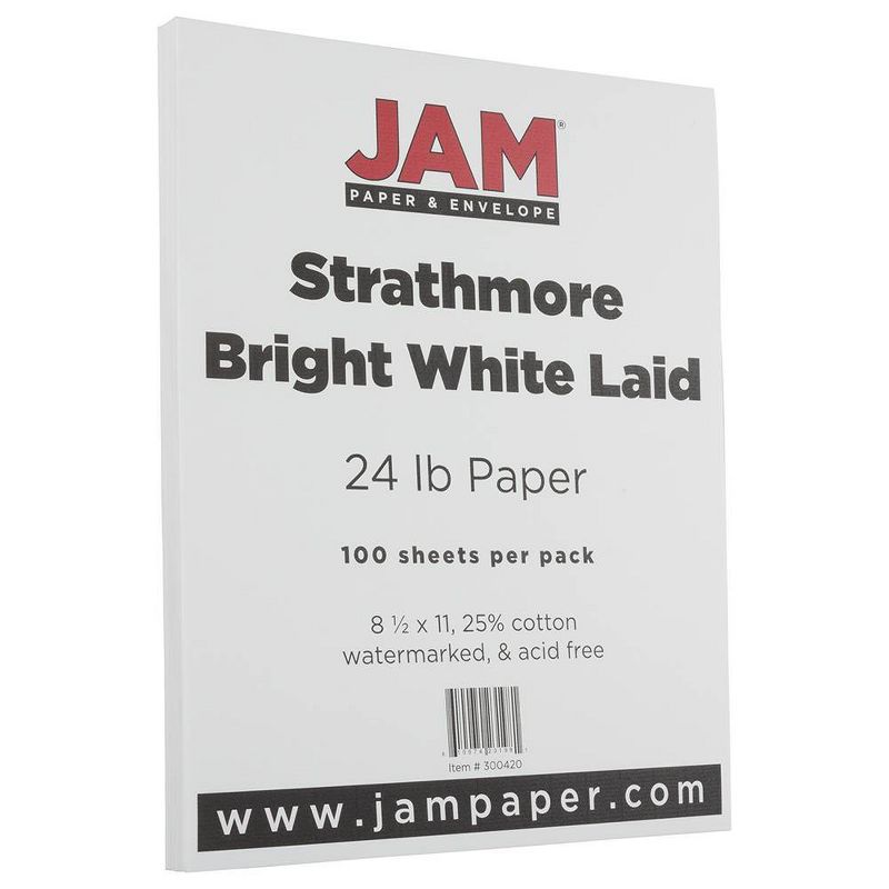 JAM Paper Strathmore 24lb Paper - 8.5 x 11 - Bright White Laid - 100 Sheets, 1 of 5