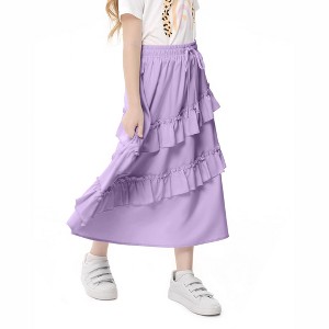 Girls Ruffled Skirts Summer Highwaist Maxi Skirts for Girls A-line Adjustable Drawstring Skirts with Irregular Hem - 1 of 4