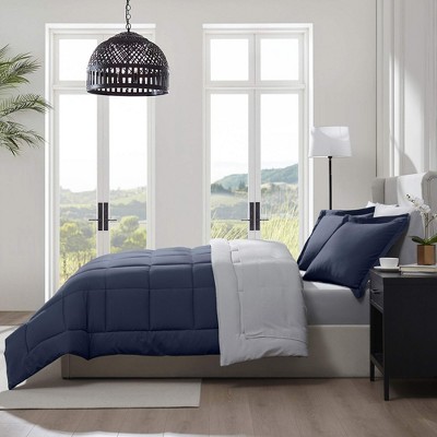 California King Navy Microfiber Reversible Bed in a Bag Set