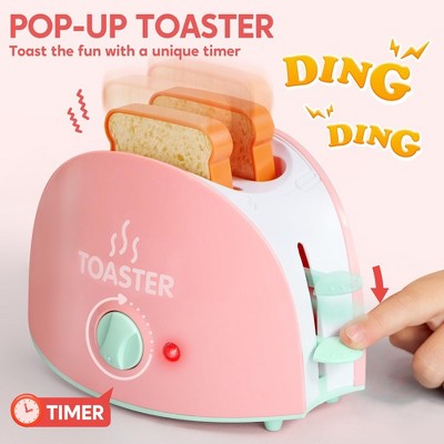Pink Pretend Play Kitchen Set with Coffee Maker, Mixer, Toaster