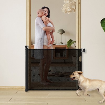 Retractable Baby Gate, Mesh Dog Gate for Doorways, 33" Tall Child Safety Gate for Doorways, Indoor & Outdoors, Stairs, Hallways