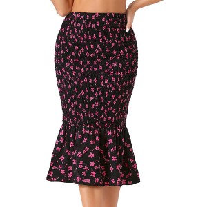 Allegra K Women's Floral Smocked Knee Length High Waist Bodycon Mermaid Chiffon Midi Skirt - 1 of 4