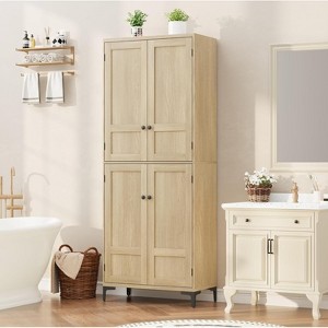 71" Tall Narrow Storage Cabinet - 5 Tier Kitchen Pantry Cabinet with 4 Doors & Adjustable Shelves, Freestanding Wooden Bathroom Organizer Cabinet - 1 of 4