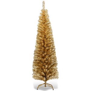 Costway 6FT Tinsel Tree Slim Pencil Christmas Tree Silver Champagne Goldblue - 1 of 4