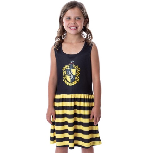 Intimo Harry Potter Girls All Houses Crest Logo Tank Stripe Nightgown 10 12 Hufflepuff Black Target