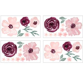 Sweet Jojo Designs Girl Wall Decal Stickers Art Nursery Décor Watercolor Floral Red Pink Grey 4pc