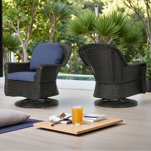 Outdoor Patio Rattan Swivel Rock Club Chairs Set of 2 with Water-Repellent Cushions - 1 of 4