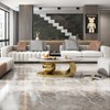 KWPZQEB 49.2" Oval Coffee Table, Luxury Center Table with Faux Marble Desktop, Cocktail Table with Stainless Steel Base for Living Room, Apartment - 3 of 4