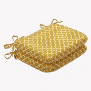 2pc Rounded Corners Outdoor Seat Pads Yellow/White Geometric - Pillow Perfect - 1 of 4