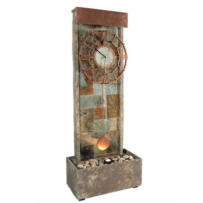 Sunnydaze 49"H Electric Natural Slate Indoor/Outdoor Water Fountain with Clock and LED Light