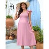 Maternity Dress Shirred Flutter Cap Sleeve Dress Square Neck Ruffle Cap Sleeve Midi Maternity Dress for Baby Shower Photography - 3 of 4