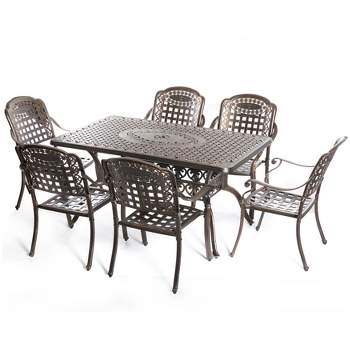 Gardenised Indoor and Outdoor Bronze Dinning Set 6 Chairs with 1 Table Bistro Patio Cast Aluminum.