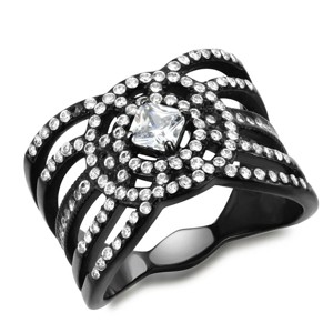 Slickblue Women's IP Black Stainless Steel Ring with Clear CZ - Elegant Single-Tone Design - Size 5-10 - 1 of 4
