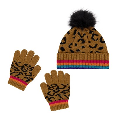 Andy & Evan Kids Girls Hat & Glove Set - Leopard Blue