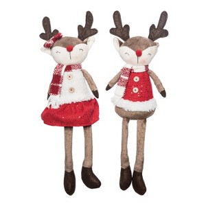 Transpac Plush Reindeer Shelf Sitter Set of 2 for Christmas - Adorable Decorative Objects for Holiday Cheer - 1 of 1