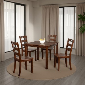 Royal Hampton 5 Piece Dining Table Set, 4 Chairs, Slatted Backs, Brown Solid Wood - 1 of 4
