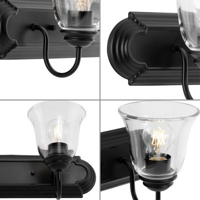 Matte Black 18" Dimmable 2-Light Vanity Light with Clear Glass Shades
