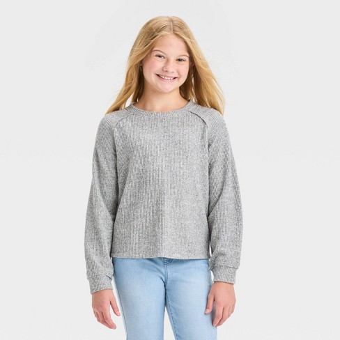 Girls Cozy Waffle Pullover Cat Jack Heather Gray Xxl Target