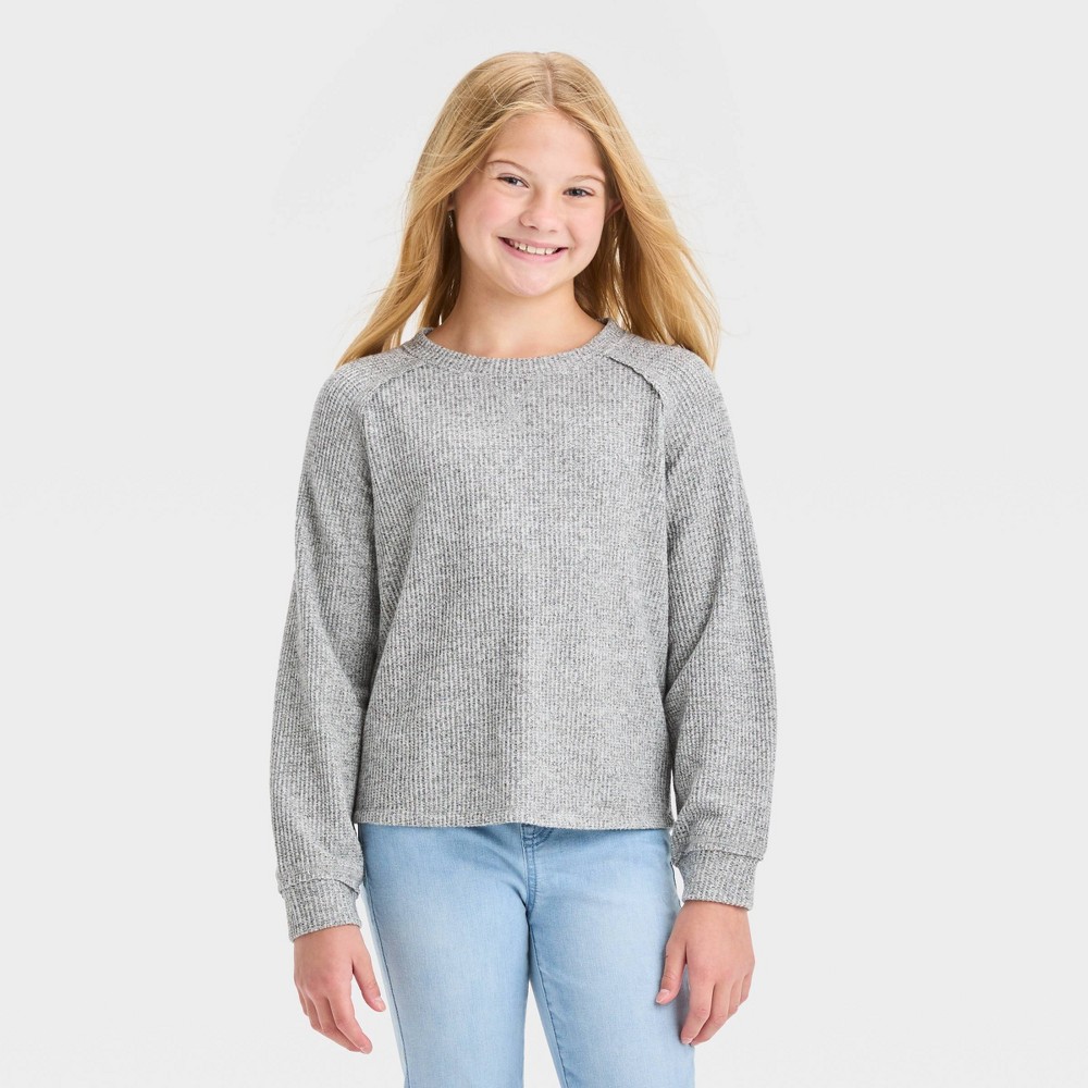 Girls' Cozy Waffle Pullover - Cat & Jack™ Heather Gray S