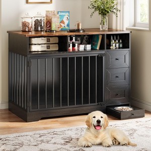 GustoWave 48'' Dog Crate Furniture, Farmhouse Heavy Duty Dog Kennel with Pull-Out Bowl & Storage Drawers for Small Medium Dogs - 1 of 4