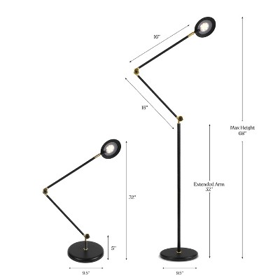 Sage 68" Matte Black Adjustable LED Arc Floor Lamp with 3-Way Touch