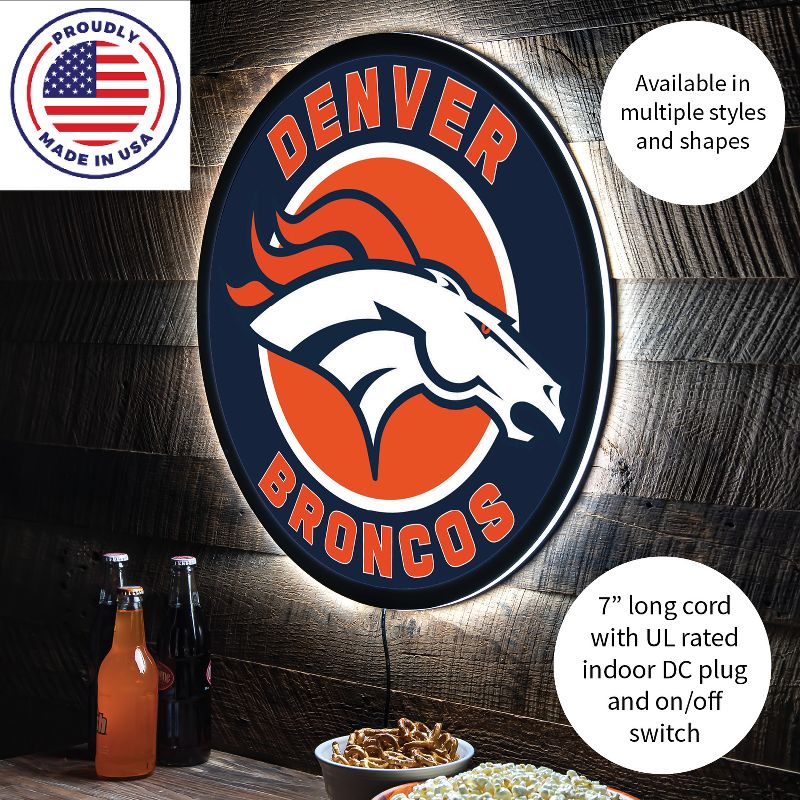 Evergreen Ultra-Thin Edgelight LED Wall Decor, Round, Denver Broncos- 23 x 23 Inches Made In USA, 5 of 7